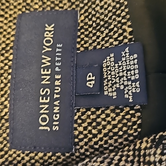 JONES NEW YORK BLAZER 4P SIGNATURE PETITE BLACK WHITE BUTTONS BELT COAT - Picture 10 of 10